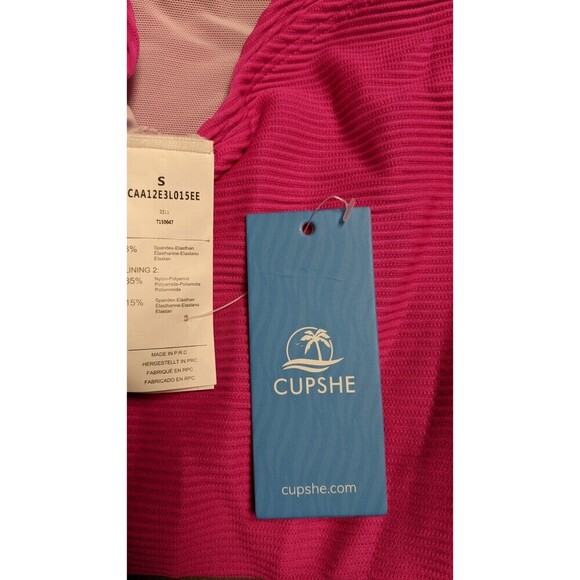 NWT~ CUPSHE Pink Ribbed One Piece "Tummy Contouring" Swimsuit SMALL - Picture 7 of 9